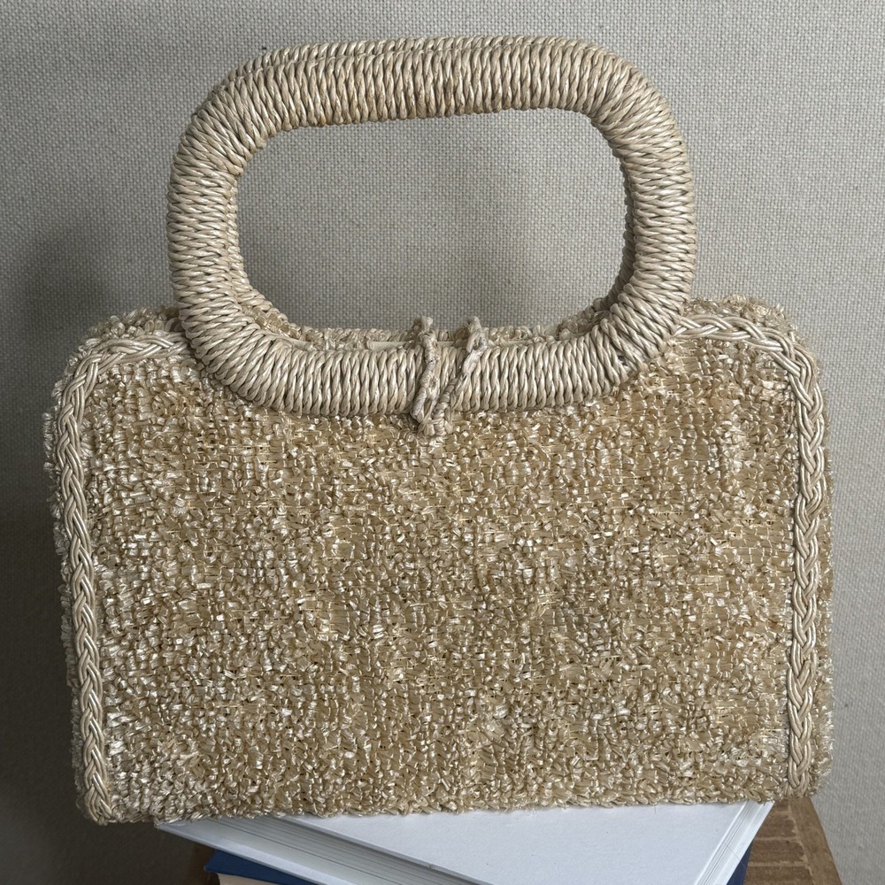 Vtg 1950s Straw Purse W/ shells, flowers & Fruit Summer Handbag Made In Japan - Picture 6 of 9